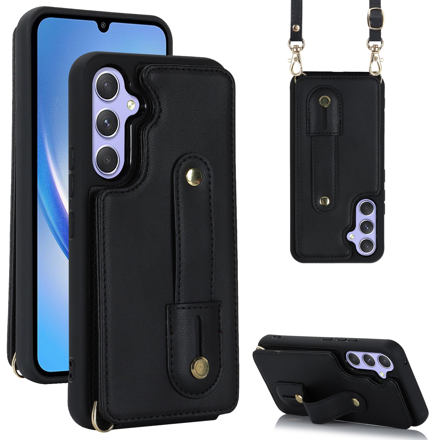For Samsung Galaxy A34 5G PU Leather Coated TPU Card Slots Case Wristband Kickstand Anti-Scratch Phone Cover For Samsung Galaxy A34 5G PU Leather Coated TPU Card Slots Case Wristband Kickstand Anti-Scratch Phone Cover